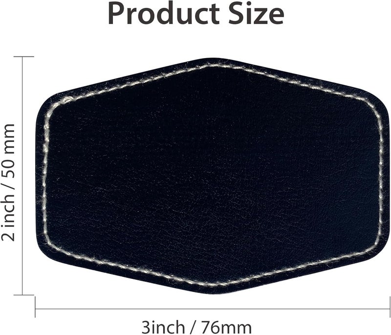 Twig Black Leather Patches for Hat Iron-on Hexagon Laserable Leatherette Sheets Heat Press Laser Engraving Faux Leather with Adhesive on Back(3 in×2 In/30 Pcs) - Image 2